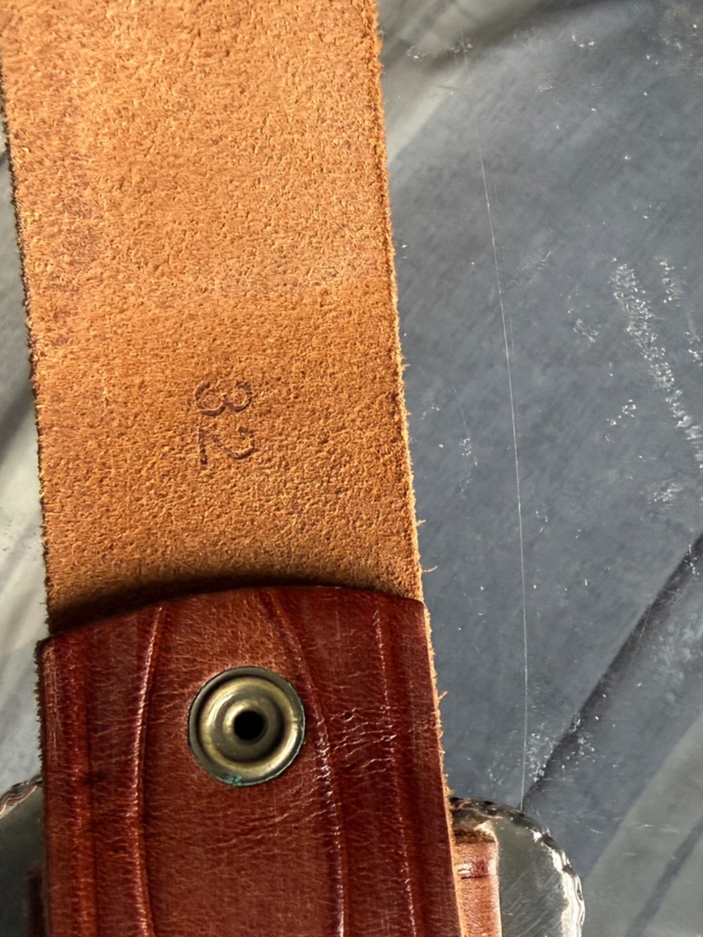 Women's Embossed Tan Leather Belt with Decorative Silver Buckle - Picture 4 of 5